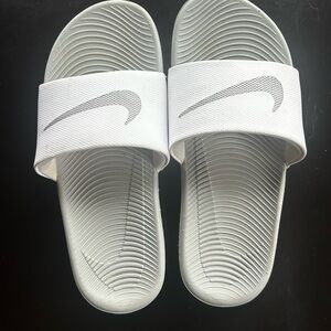 Women’s Nike Kawa White and Gray Slide Sandals